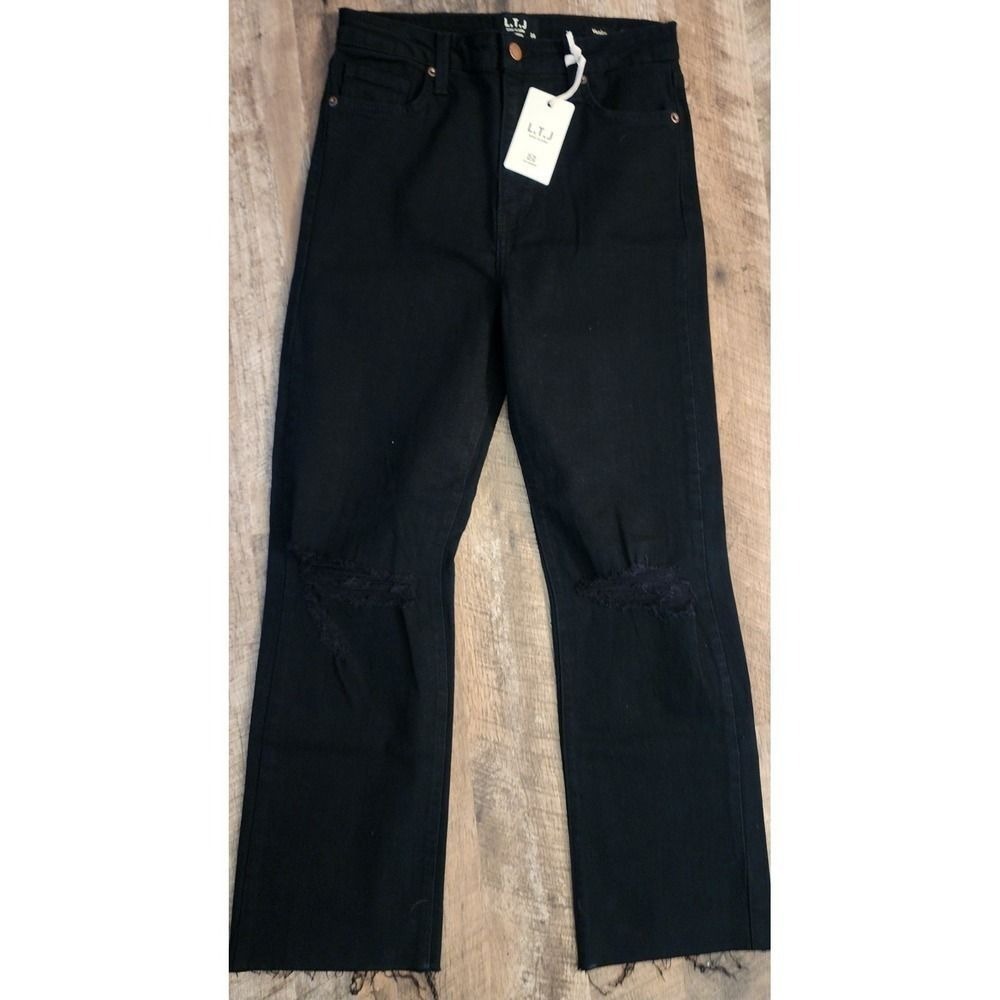 LTJ Letter to Juliet Venice Black Distressed Straight Leg High Rise Jeans 26